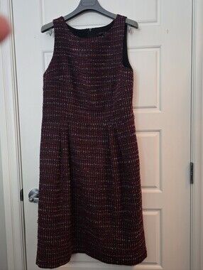 David Meister Red, Pink and Black Sleeveless Tweed Dress